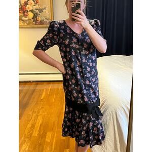 Vintage 80's Marsha C. Drop Waist Floral Dress 6
